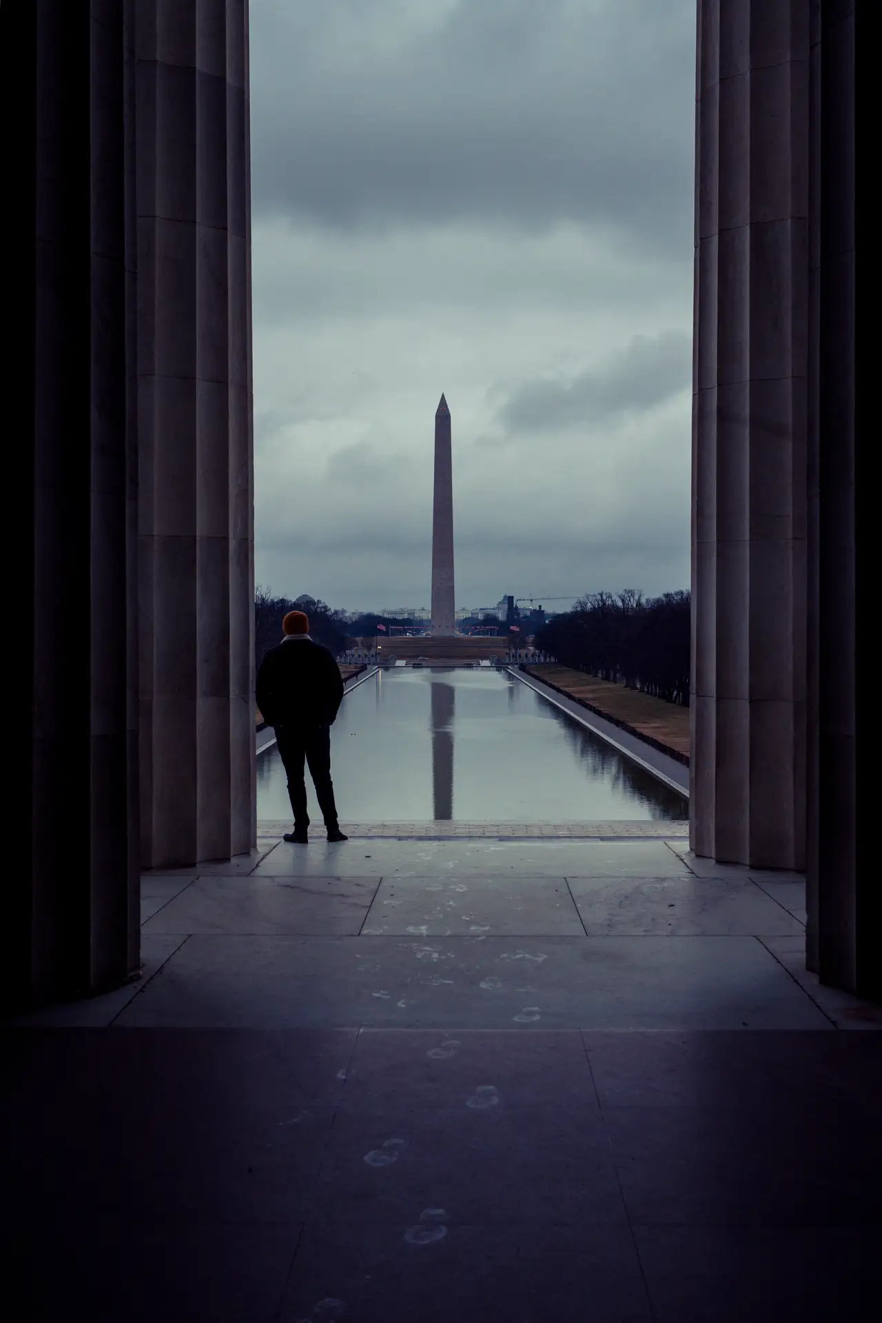Fine-art photograph, “Washington Monument Framed by Lincoln Memorial Columns - RFIV2701,” from the Washington D.C. collection.