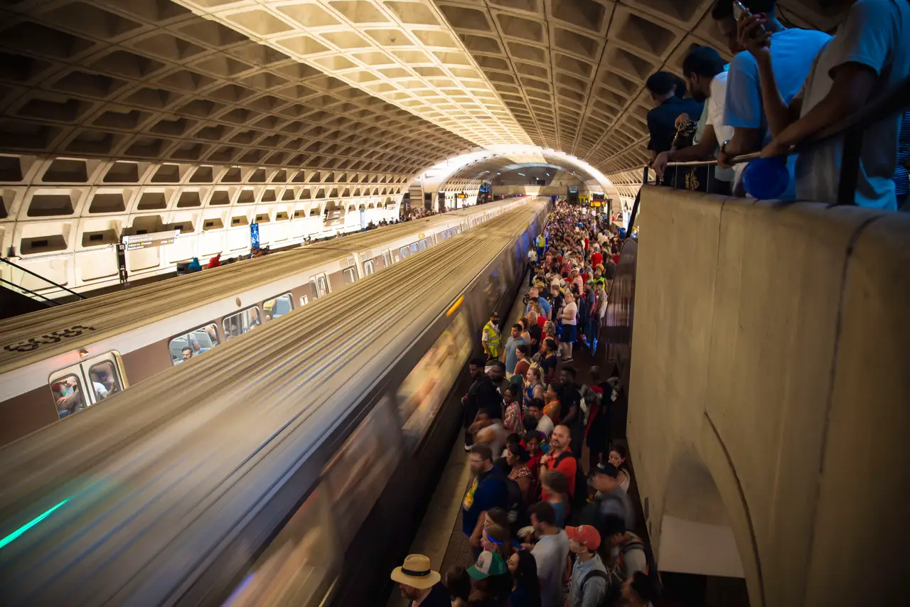 Fine-art photograph, “Metro Train and Station Crowd - RFIV4953,” from the Washington D.C. collection.