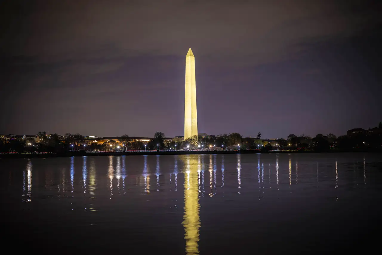 Fine-art photograph, “Washington Monument Tidal Basin Reflection, Tide of Light - RFIV6032,” from the Washington D.C. collection.