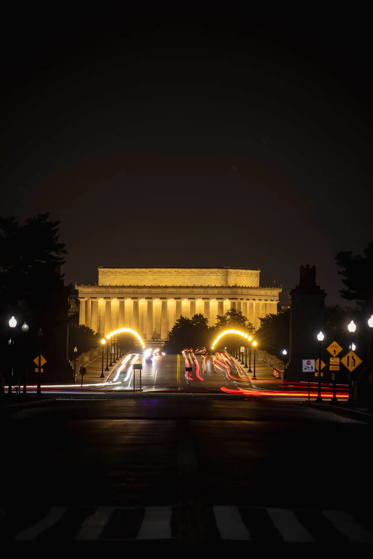 Fine-art photograph, “Lincoln Memorial Bridge Light Trails - RFIV8692,” from the Washington D.C. collection.