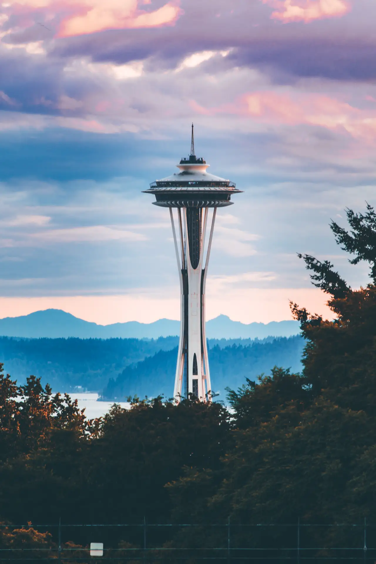 Fine-art photograph, “Seattle Space Needle in Vertical at Sunset - 5DM41979 2,” from the Washington State collection.