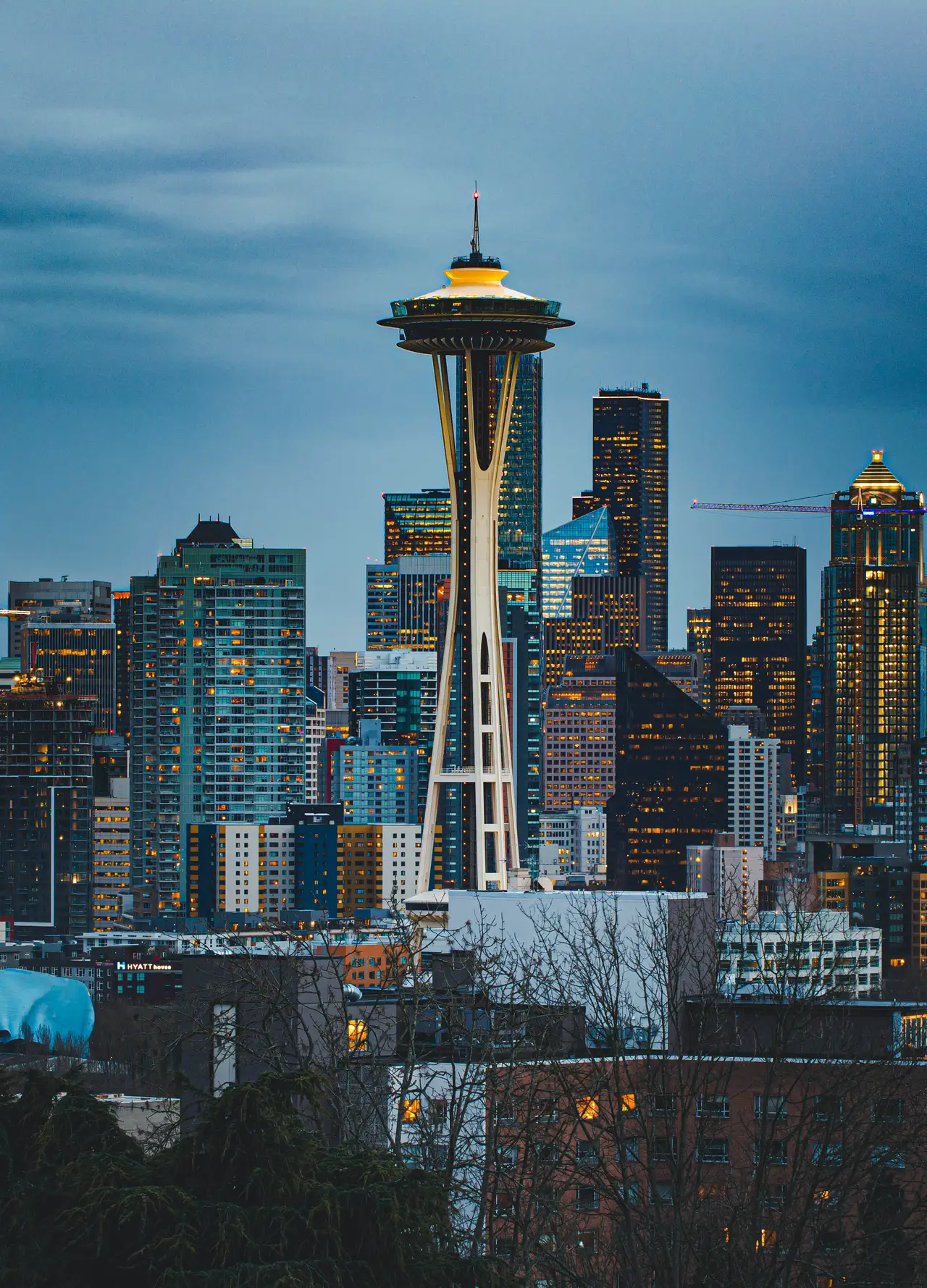 Fine-art photograph, “Seattle Space Needle in Vertical at Blue Hour - 5DM48643,” from the Washington State collection.