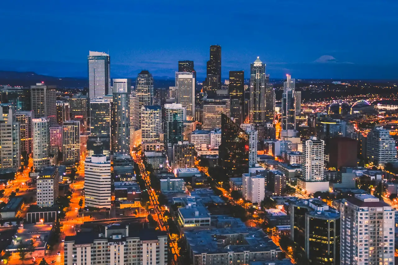 Fine-art photograph, “Seattle Downtown from Above at Blue Hour - IMG 8768,” from the Washington State collection.