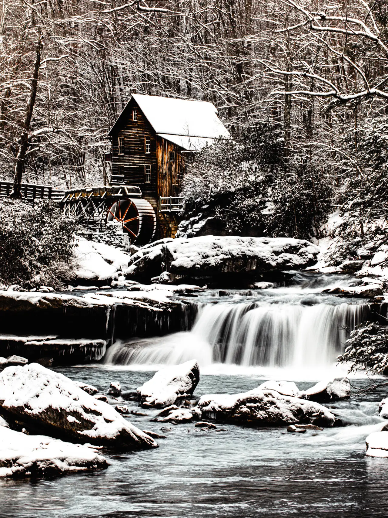 Fine-art photograph, “Glade Creek Grist Mill Waterfall in Winter - 5DM43439,” from the West Virginia collection.