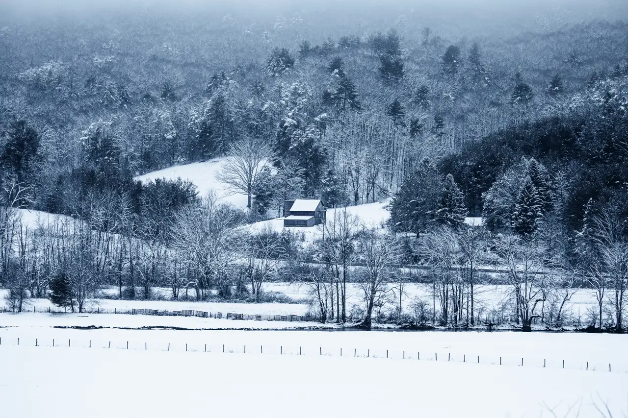 Fine-art photograph, “West Virginia Farm in a Winter Valley - 5DM43724,” from the West Virginia collection.