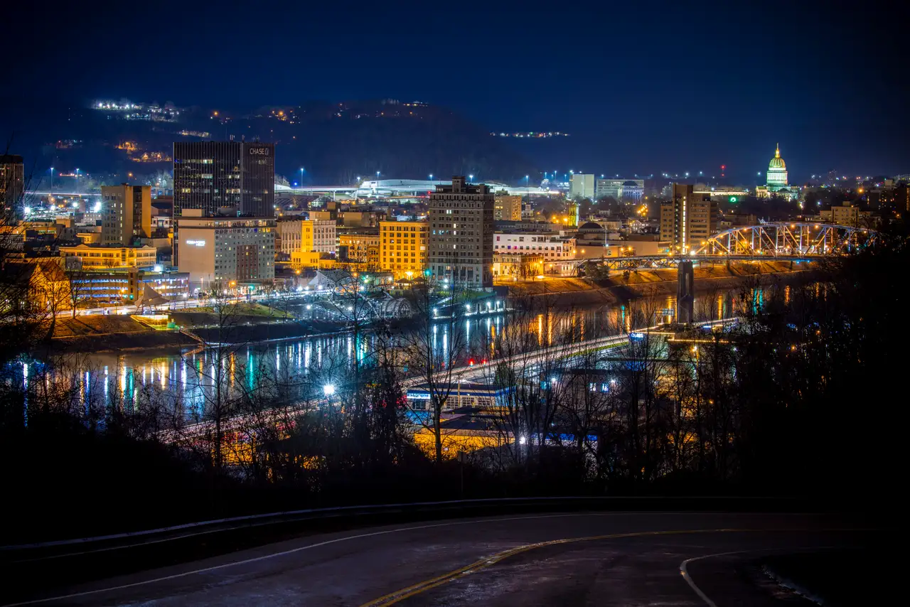 Fine-art photograph, “Charleston Skyline and River Reflections - Charleston FIV8570,” from the West Virginia collection.
