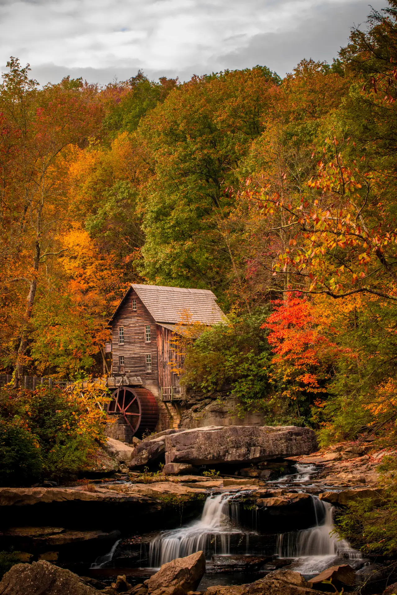 Fine-art photograph, “Glade Creek Grist Mill in Autumn and Black and White - RFIV9649,” from the West Virginia collection.