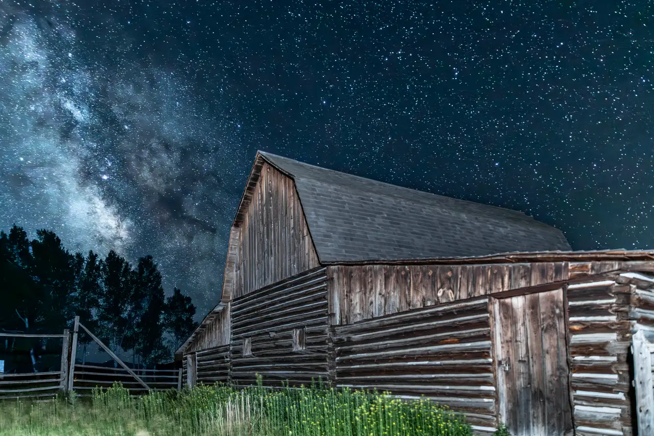 Fine-art photograph, “Moulton Barn Under the Milky Way - 5DM40383,” from the Wyoming collection.