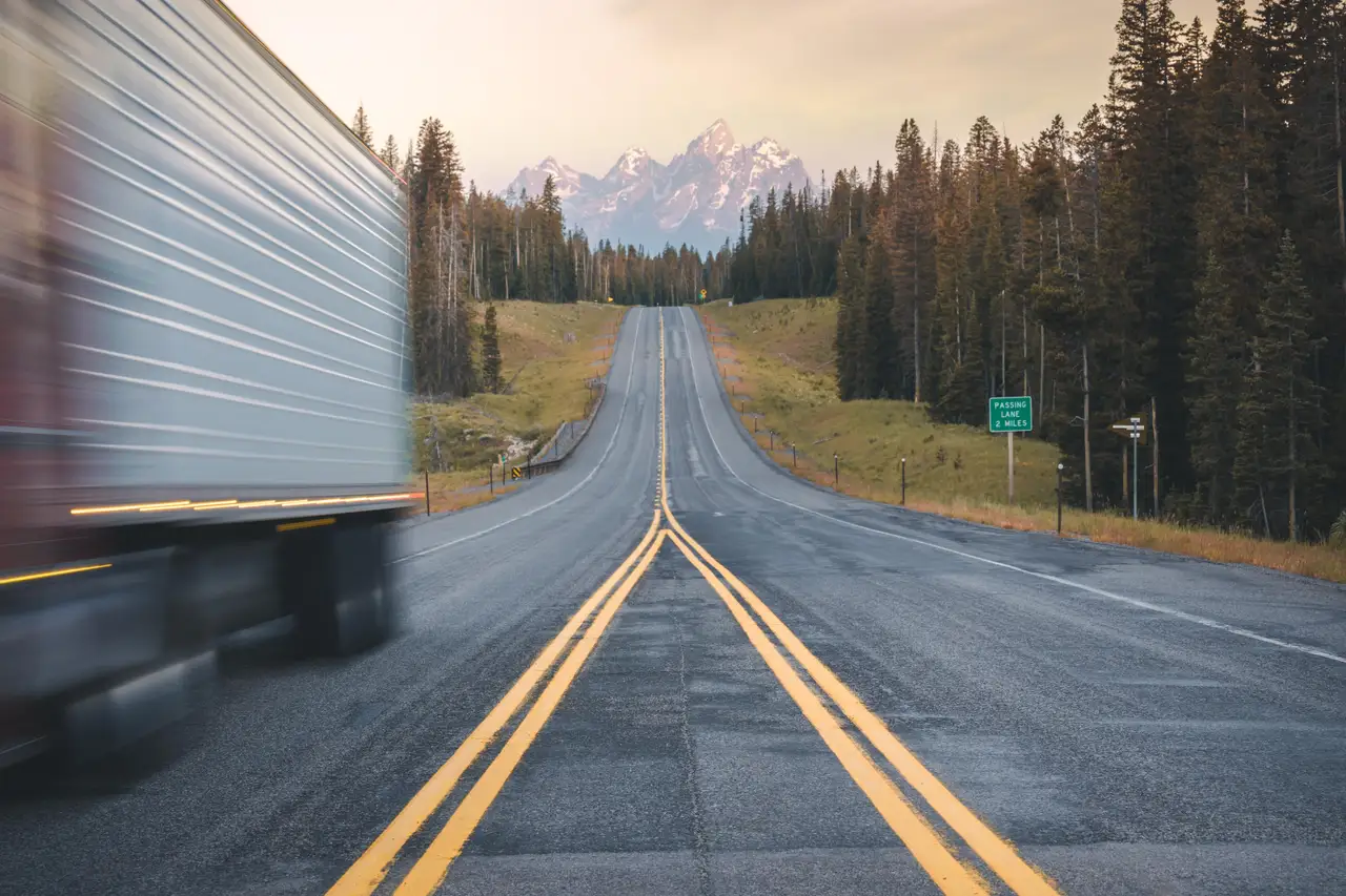 Freight Truck on a Rainy Road, centered crop for 18 × 24 in.