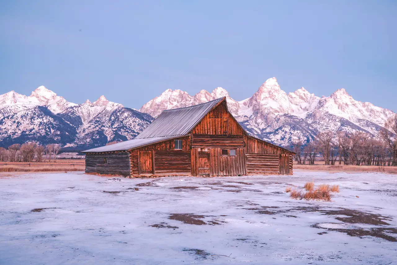 Fine-art photograph, “Moulton Barn and Grand Teton at Sunrise - 5M2A4471,” from the Wyoming collection.